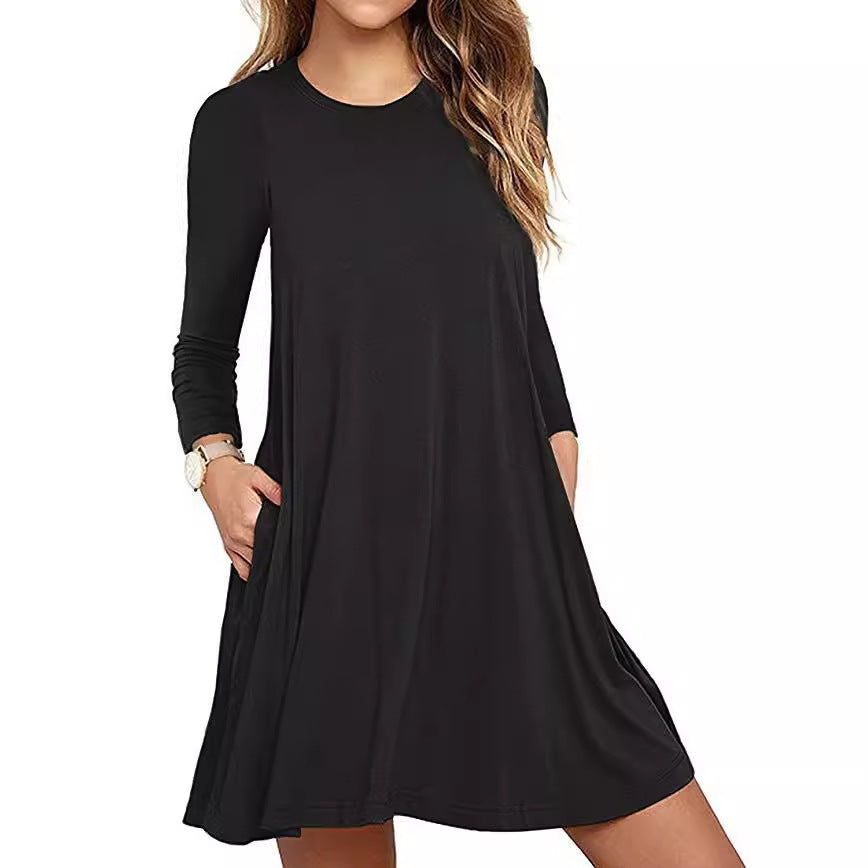 Round Neck Long Sleeve Mini Dress