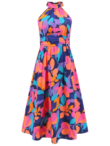 Ruched Printed Halter Neck Dress
