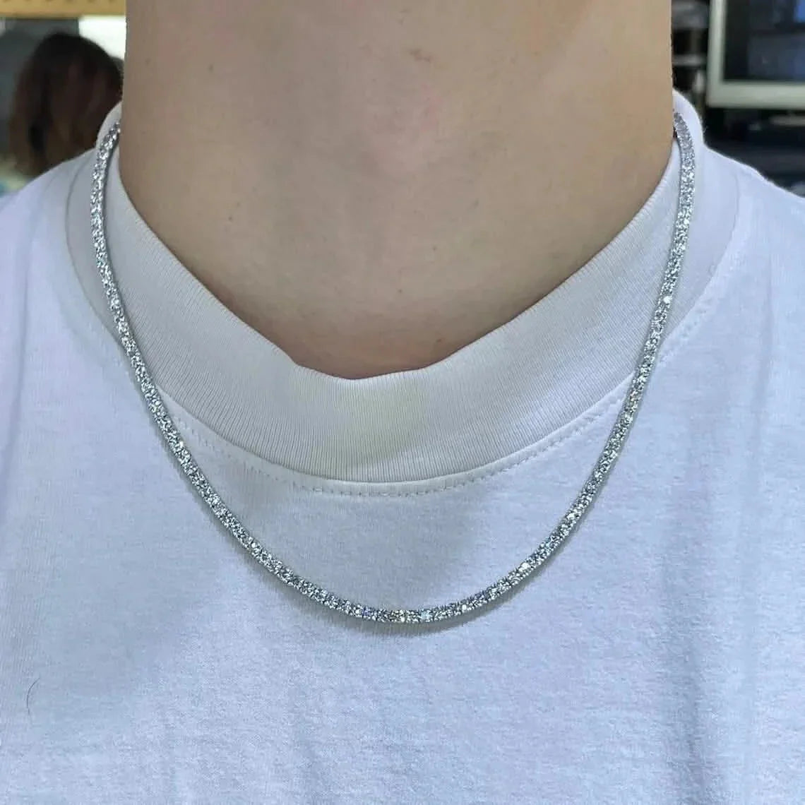Men’s Genuine Lab Grown Diamond Tennis Necklace D VS 19.30 Carat 14K 20"