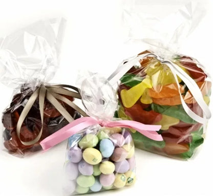 (100 PACK) Clear Gusseted Poly Plastic Bags Candy Cookie 1.5 Mil 4.5"x 2.75"x 10.75"