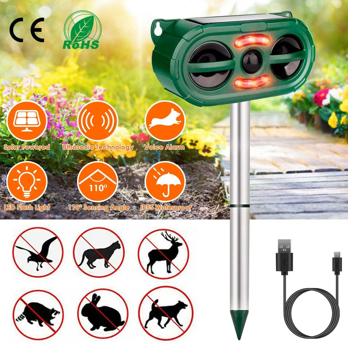 Solar Ultrasonic Animal Repeller Motion Sensor