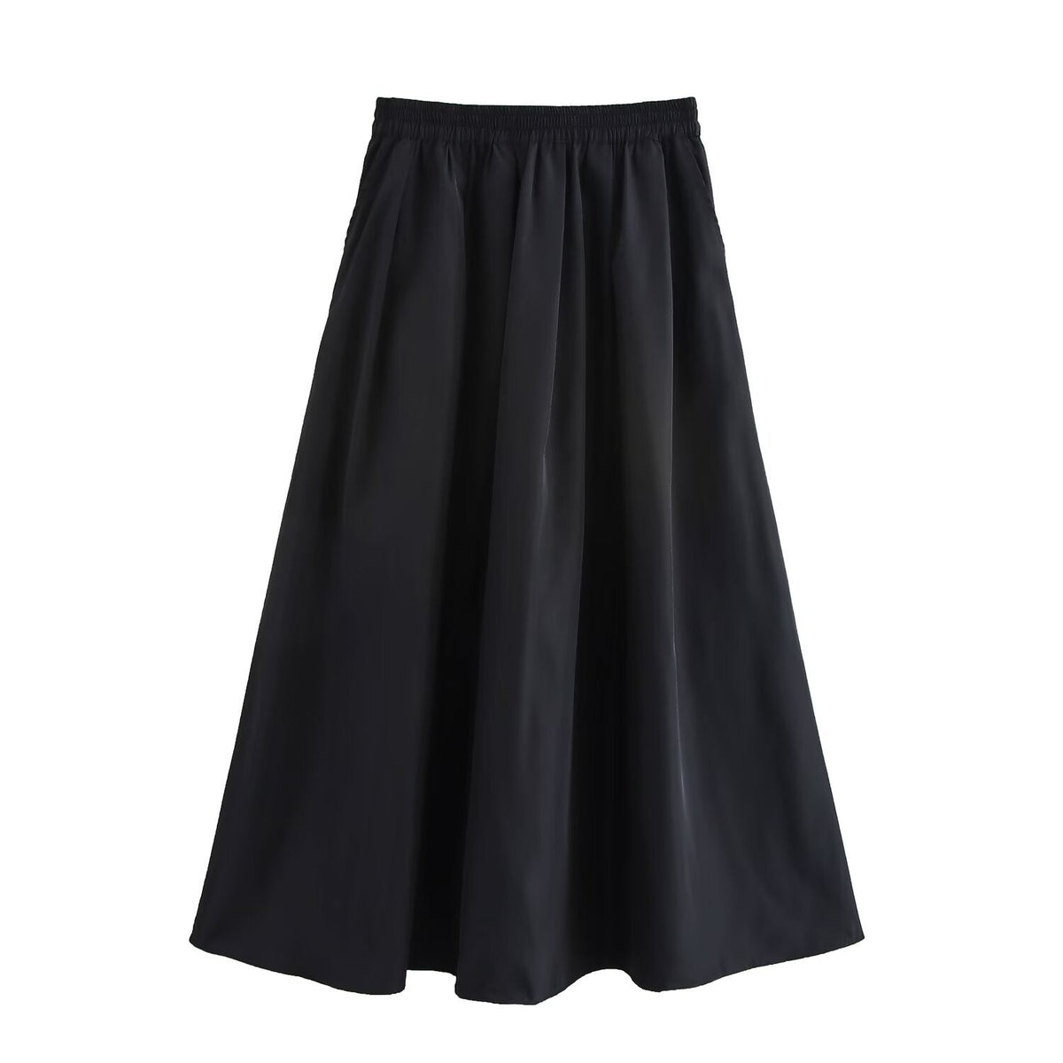 Solid color short shirt wide swing MIDI skirt