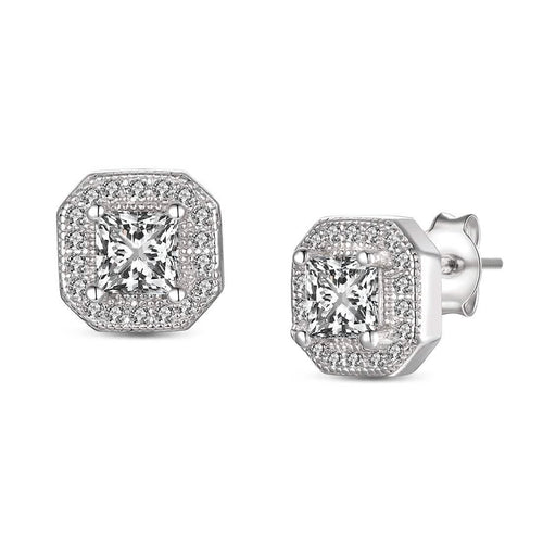 Sterling Silver CZ Square Stud Earrings