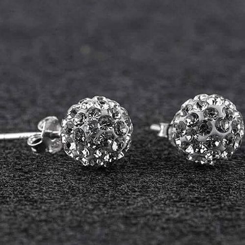 Sterling Silver White Austrian Crystal Ball Studs