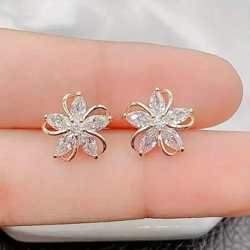 Stylish Zirconia Petal Flower Stud Earrings