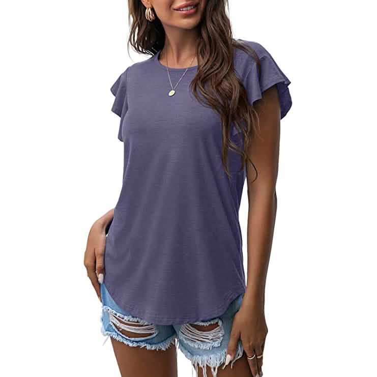 Summer Knit Ruffle Short Sleeve Top