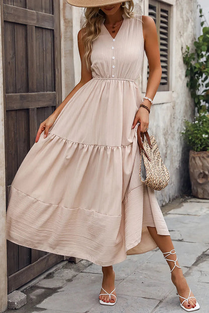 Summer new women's solid color temperament slim fit dress