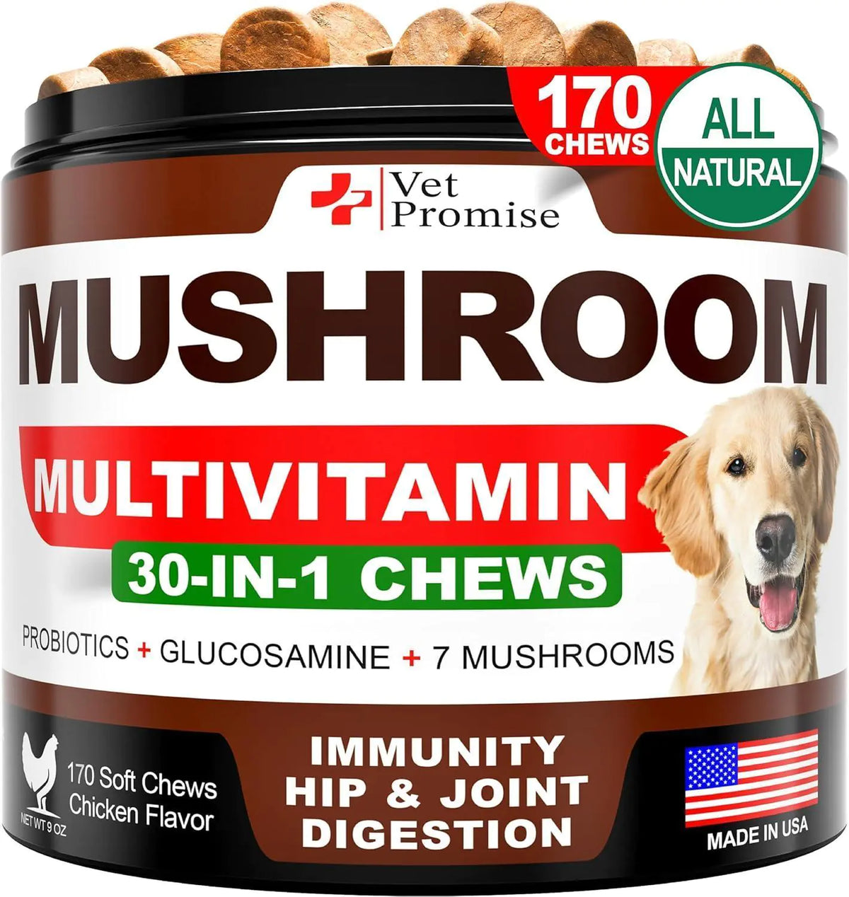 Mushroom for Dogs 170 Chews Turkey Tail Mushroom for Dogs Lions Mane Reishi