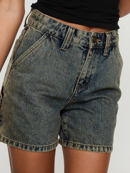 Washed High Rise Denim Shorts