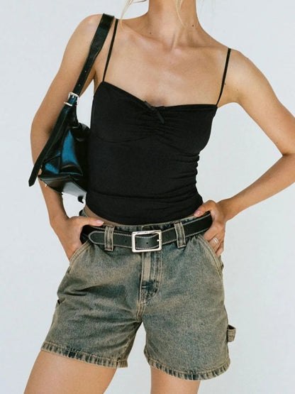 Washed High Rise Denim Shorts