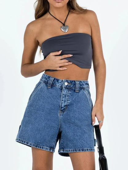 Washed High Rise Denim Shorts