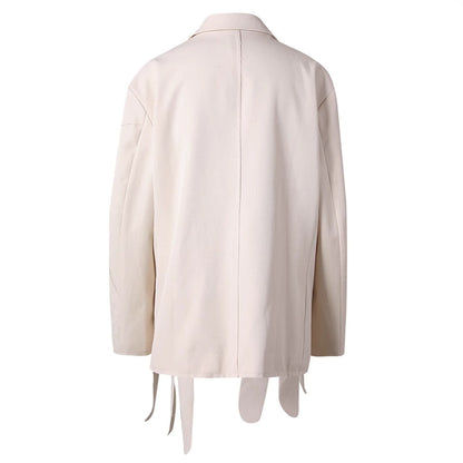 White snow rose three-dimensional flower decoration slim fit two button suit jacket