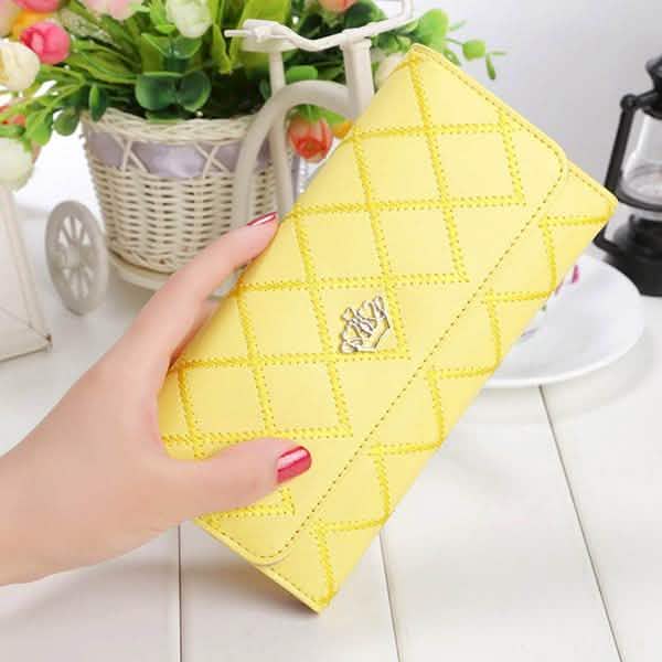 Womens Wallets Purses Plaid PU Leather Long Wallet Hasp Phone Bag